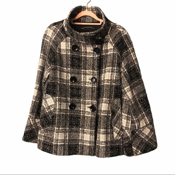 Zara Jackets & Blazers - Zara Plaid Black & White Cozy Wool Peacoat Jacket